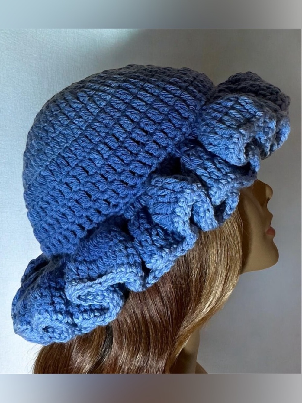 Chic Blue Ruffled Women's Hat - Picture 3 of 4